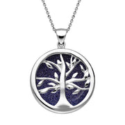 Sterling Silver Blue Goldstone Medium Round Tree of Life Necklace, P3441.