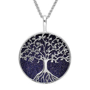 Sterling Silver Blue Goldstone Round Tree Of Life Necklace, P3146.