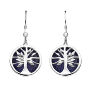 Sterling Silver Blue Goldstone Round Tree of Life Drop Earrings, E2485.