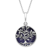 Sterling Silver Blue Goldstone Small Round Large Leaves Tree of Life Necklace, P3340.
