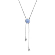 Sterling Silver Blue Lace Agate Lineaire Round Stone Adjustable Necklace. N1136.
