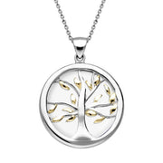 Sterling Silver Gold Plate Bauxite Medium Round Tree of Life Necklace, P3441.