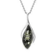 Sterling Silver Green Amber Open Marquise Shaped Necklace, P3370_G.