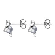 Sterling Silver Grey Vermeil Pearl Twisted Open Heart Earrings, E2076
