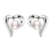 Sterling Silver Grey Vermeil White Pearl Twisted Open Heart Earrings, E2074