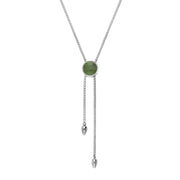 Sterling Silver Jade Lineaire Round Stone Adjustable Necklace. N1136.