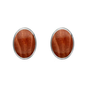 Sterling Silver Jasper 7 x 5mm Classic Small Oval Stud Earrings, E005