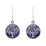 Sterling Silver Lapis Lazuli Round Large Tree of Life Leaves Drop Earrings, E2427