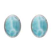 Sterling Silver Larimar 8 x 10mm Classic Large Oval Stud Earrings, E007