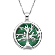 Sterling Silver Malachite Medium Round Tree of Life Necklace, P3441.