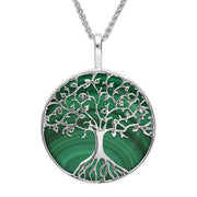 Sterling Silver Malachite Round Tree Of Life Necklace, P3146.