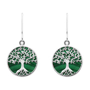 Sterling Silver Malachite Round Tree of Life Drop Earrings, E2429.