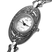 Sterling Silver Marcasite Oval Bracelet Watch HW60_2