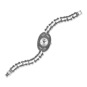 Sterling Silver Marcasite Oval Bracelet Watch HW60_3