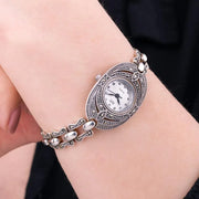 Sterling Silver Marcasite Oval Bracelet Watch HW60_4