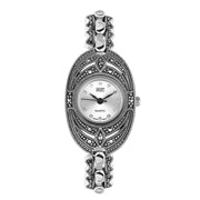 Sterling Silver Marcasite Oval Bracelet Watch HW60
