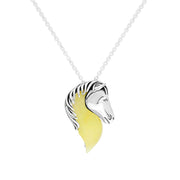 Sterling Silver Milky Amber Horse Medium Head Necklace, P3596_MILKY