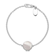 Sterling Silver Mother of Pearl Round Locket Chain Bracelet, B1248.