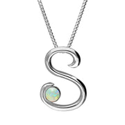 Sterling Silver Opal Love Letters Initial S Necklace, P3466.