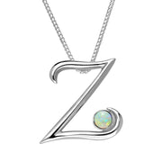 Sterling Silver Opal Love Letters Initial Z Necklace, P3473.