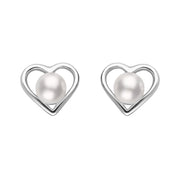 Sterling Silver Pearl Heart Stud Earrings