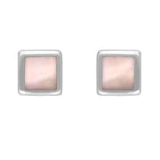 Sterling Silver Pink Mother of Pearl Dinky Square Stud Earrings, E034.