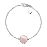 Sterling Silver Pink Mother of Pearl Round Locket Chain Bracelet, B1248.