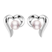 Sterling Silver Pink Pearl Open Twist Heart Stud Earrings, E2075.