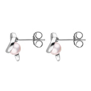 Sterling Silver Pink Pearl Open Twist Heart Stud Earrings, E2075.