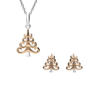 Sterling Silver Rose Gold Christmas Tree Two Piece Set, S109.
