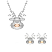 Sterling Silver Rose Gold Reindeer Face Two Piece Set, S133.