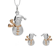 Sterling Silver Rose Gold Snowman Two Piece Set, S110.