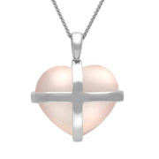 Sterling Silver Rose Quartz Large Cross Heart Necklace. P1542.