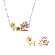 Sterling Silver Rose Yellow Gold Santa Reindeer Two Piece Set, S135.