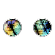Sterling Silver Spectrolite 8mm Classic Large Round Stud Earrings, e004
