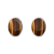 Sterling Silver Tigers Eye 7 x 5mm Classic Small Oval Stud Earrings, E005