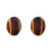 Sterling Silver Tigers Eye 8 x 6mm Classic Medium Oval Stud Earrings, E006