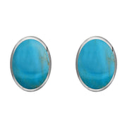 Sterling Silver Turquoise 8 x 10mm Classic Large Oval Stud Earrings, E007