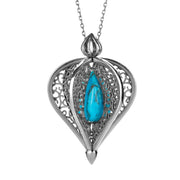 Sterling Silver Turquoise Flore Filigree Droplet Necklace, P2330C.