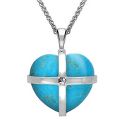 Sterling Silver Turquoise Marcasite Medium Cross Heart Necklace, P2264.