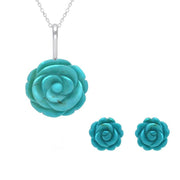 Sterling Silver Turquoise Tuberose Carved Rose Two Piece Set