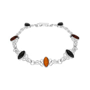 Sterling Silver Whitby Jet Amber Marquise Shaped Celtic Bracelet, B594.