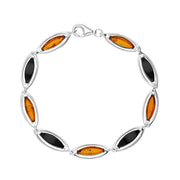 Sterling Silver Whitby Jet Amber Marquise Shaped Nine Stone Bracelet, B852.