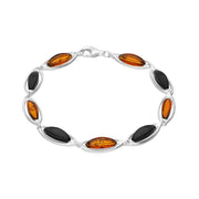 Sterling Silver Whitby Jet Amber Marquise Shaped Nine Stone Bracelet, B852_2