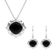 Sterling Silver Whitby Jet Cushion Fancy Edged Two Piece Set