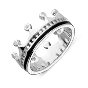 Sterling Silver Whitby Jet Diamond Tiara Patterned Band Ring. R1222.