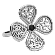 Sterling Silver Whitby Jet Flore Four Petal Filigree Ring R807
