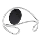 Sterling Silver Whitby Jet Gothic Moon and Abbey Cuff Bangle, B1245