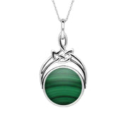 Sterling Silver Whitby Jet Malachite Cradle Round Swivel Fob Necklace, P258_12.