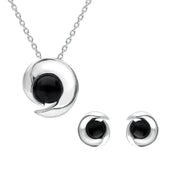 Sterling Silver Whitby Jet Round Spiral Two Piece Set